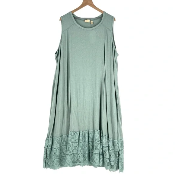 LOGO Linens Lori Goldstein Sleeveless Aqua Teal Midi Dress Lace Hem Flowy 3X - Picture 1 of 12